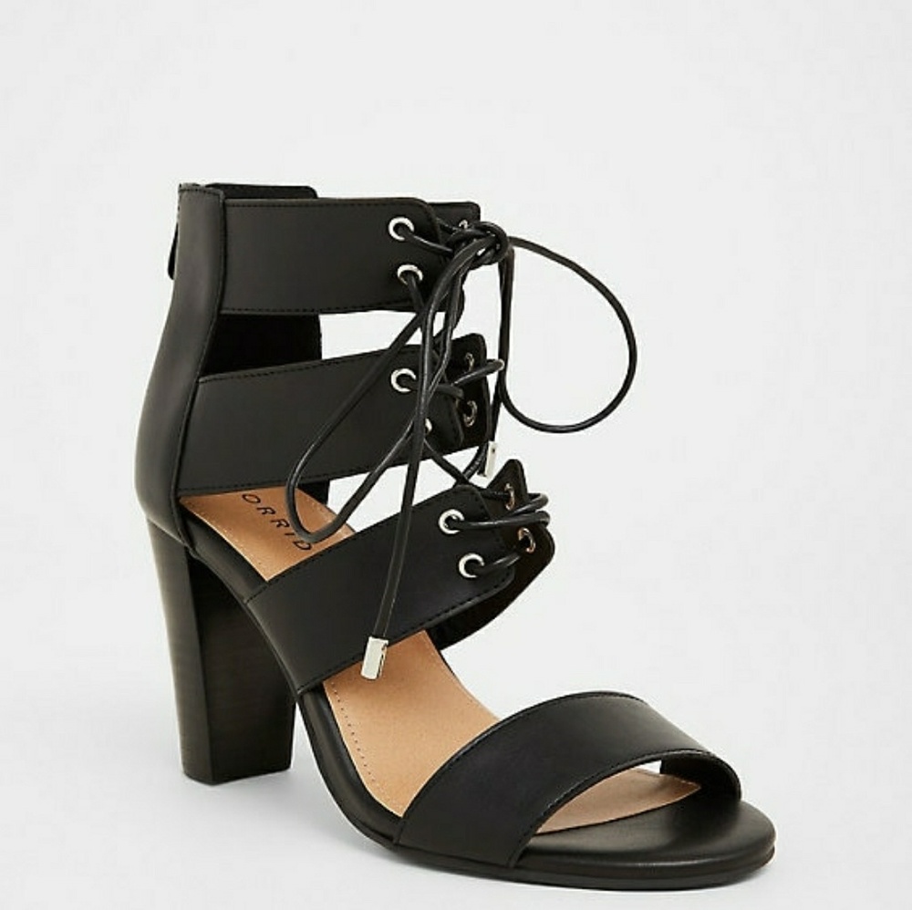 Black Cage Heel Sandal (Wide Width)
